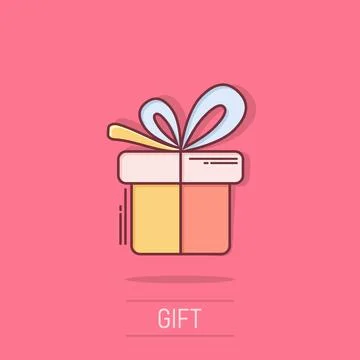 Gift box icon in comic style. Present package vector cartoon illustration o.. Stock Illustration