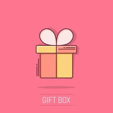 Gift box icon in comic style. Present package cartoon vector illustration o.. Stock Illustration