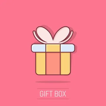 Gift box icon in comic style. Present package cartoon vector illustration o.. Stock Illustration