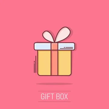 Gift box icon in comic style. Present package cartoon vector illustration o.. Illustrazione stock