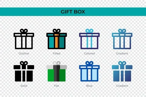 Gift Box icon in different style. Gift Box vector icons designed in outline.. Stock Illustration