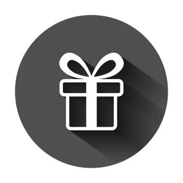 Gift box icon in flat style. Present package vector illustration on black rou Stock Illustration