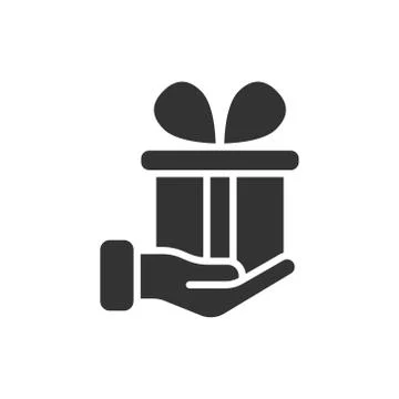 Gift box icon in flat style. Present on hand vector illustration on white iso Stock Illustration