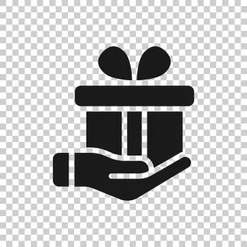 Gift box icon in flat style. Present on hand vector illustration on white iso Stock Illustration