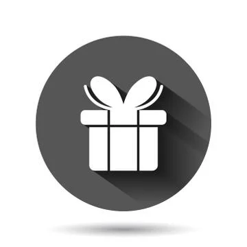 Gift box icon in flat style. Present package vector illustration on black rou Illustrazione stock