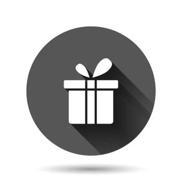 Gift box icon in flat style. Present package vector illustration on black rou Stock Illustration
