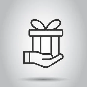 Gift box icon in flat style. Present on hand vector illustration on white iso Stock Illustration