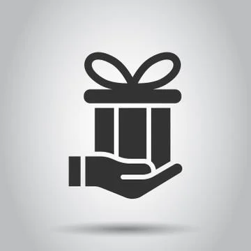 Gift box icon in flat style. Present on hand vector illustration on white iso Stock Illustration