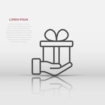Gift box icon in flat style. Present on hand vector illustration on white i.. Stock Illustration