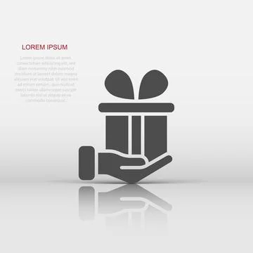 Gift box icon in flat style. Present on hand vector illustration on white i.. Stock Illustration