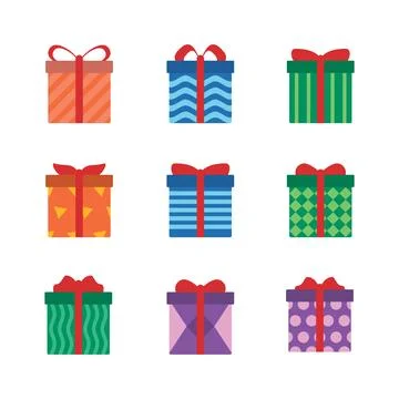 Gift box icon flat style. collection of isolated cartoon illustrations Stock Illustration