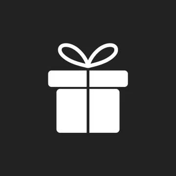 Gift box icon. Flat vector illustration on black background. Illustrazione stock