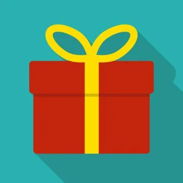 Gift box icon. Gift box in flat design with long shadow.  Illustrazione stock