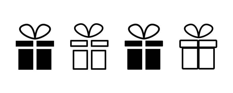 Gift box icon. Gift boxes with ribbon in outline style. Gift box set Stock Illustration