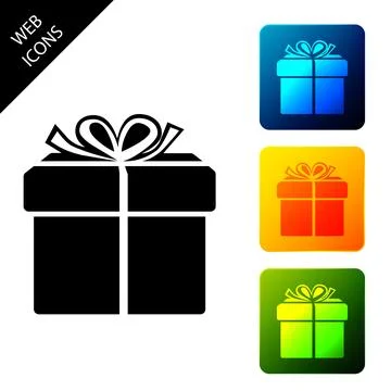 Gift box icon isolated on white background. Set icons colorful square buttons Stock Illustration
