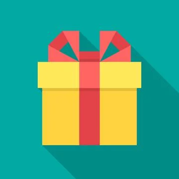 Gift box icon with long shadow. Flat design style. Stock Illustration