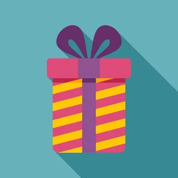 Gift box icon with long shadow design 스톡 일러스트