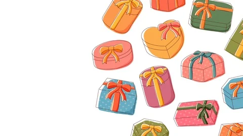Gift box icon moving pattern background cartoon kids hand drawing Stock Footage 95720872
