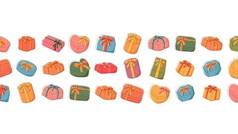 Gift box icon moving pattern background cartoon kids hand drawing Stock Footage 95721013