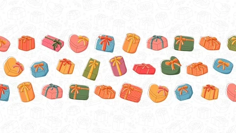 Gift box icon moving pattern background cartoon kids hand drawing Stock Footage 95721033