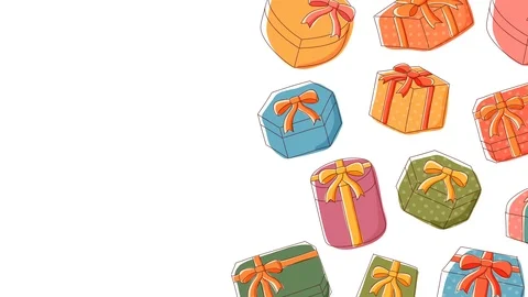 Gift box icon moving pattern background cartoon kids hand drawing Video stock 95721302