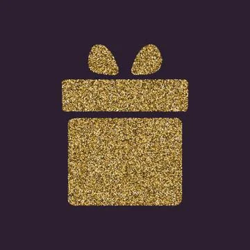 Gift box icon. Present symbol. Gold sparkles and glitter Stock Illustration