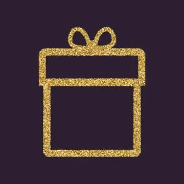 Gift box icon. Present symbol. Gold sparkles and glitter Stock Illustration