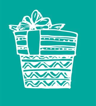 The gift box icon. A rectangular box drawn in the doodle style by hand, a bow on Stock Illustration