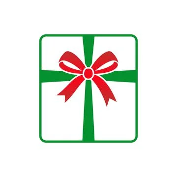 Gift box icon with red bow and green ribbon Stock Illustration