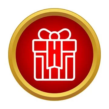 Gift box icon on red button offering present Stockillustratie