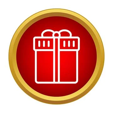 Gift box icon on a red gold button 스톡 일러스트