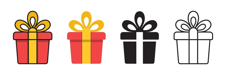 Gift box icon set collection in flat style. Prize with ribbon bow vector il.. Stock Illustration