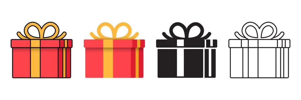 Gift box icon set collection in flat style. Prize with ribbon bow vector il.. Stock Illustration