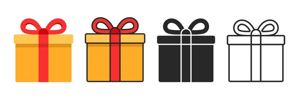 Gift box icon set collection in flat style. Prize with ribbon bow vector il.. Stock Illustration