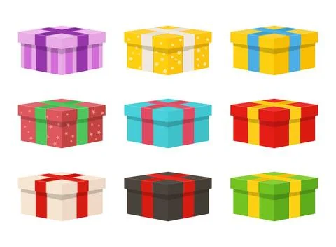 Gift box icon set collection in flat style. Prize vector illustration on is.. Stockillustratie