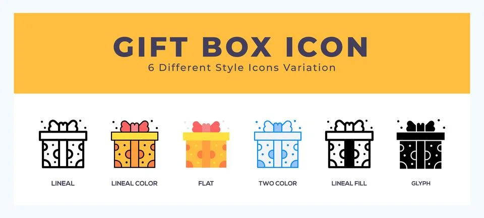 Gift box icon set with different styles. Design elements for logo. Vector i.. Stock Illustration