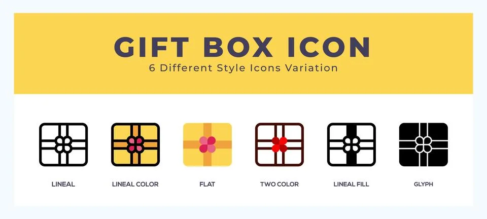 Gift box icon set with different styles. Vector illustration. Illustrazione stock