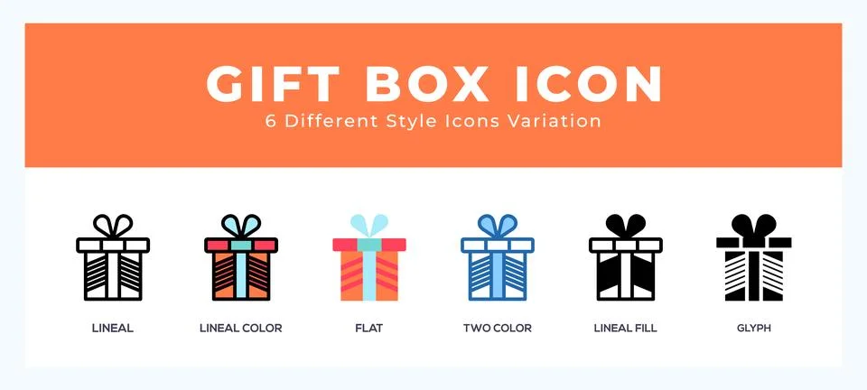 Gift box icon set with different styles. Design elements for logo. Vector i.. Illustrazione stock