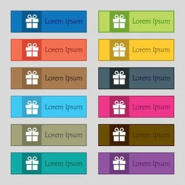 Gift box icon sign. Set of twelve rectangular, colorful, beautiful, high-quality イラスト素材