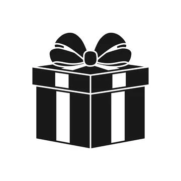 Gift box icon in silhouette flat style. Prize with ribbon bow vector illust.. Stockillustratie
