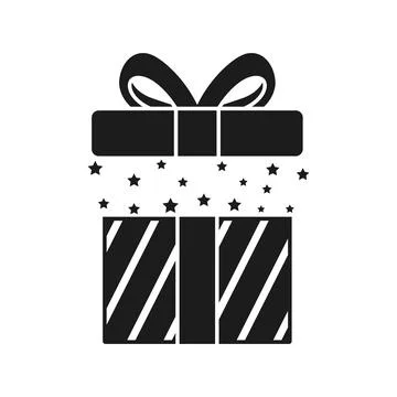 Gift box icon in silhouette flat style. Prize with ribbon bow vector illust.. Stock Illustration
