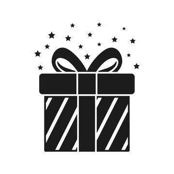 Gift box icon in silhouette flat style. Prize with ribbon bow vector illust.. Stock Illustration