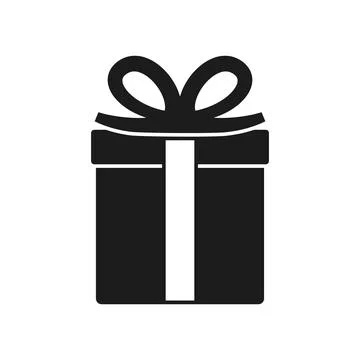 Gift box icon in silhouette flat style. Prize with ribbon bow vector illust.. Stock Illustration
