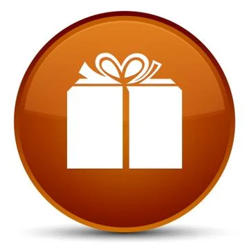 Gift box icon special brown round button Stock Illustration