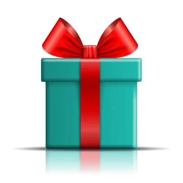 Gift box icon. Surprise present template, red ribbon bow, isolated white back Stock Illustration