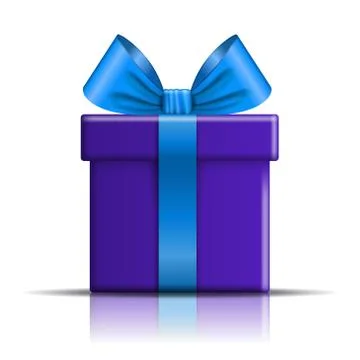 Gift box icon. Surprise present template, blue ribbon bow, isolated white bac Illustrazione stock