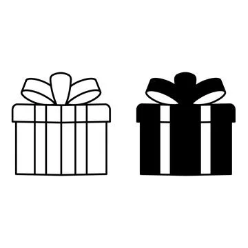 Gift Box Icons. Black and White Vector Icons. Closed Gift Box with Bow for .. Stock Illustration