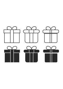 Gift Box Icons Set in Line and Silhouette Style 스톡 일러스트