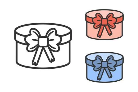 Gift box icons set. Present logo for holidays. Flat design, One line isolated 스톡 일러스트