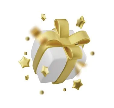 Gift box isolated on white. 3d white gift boxes with golden ribbon and bow Stock Illustration